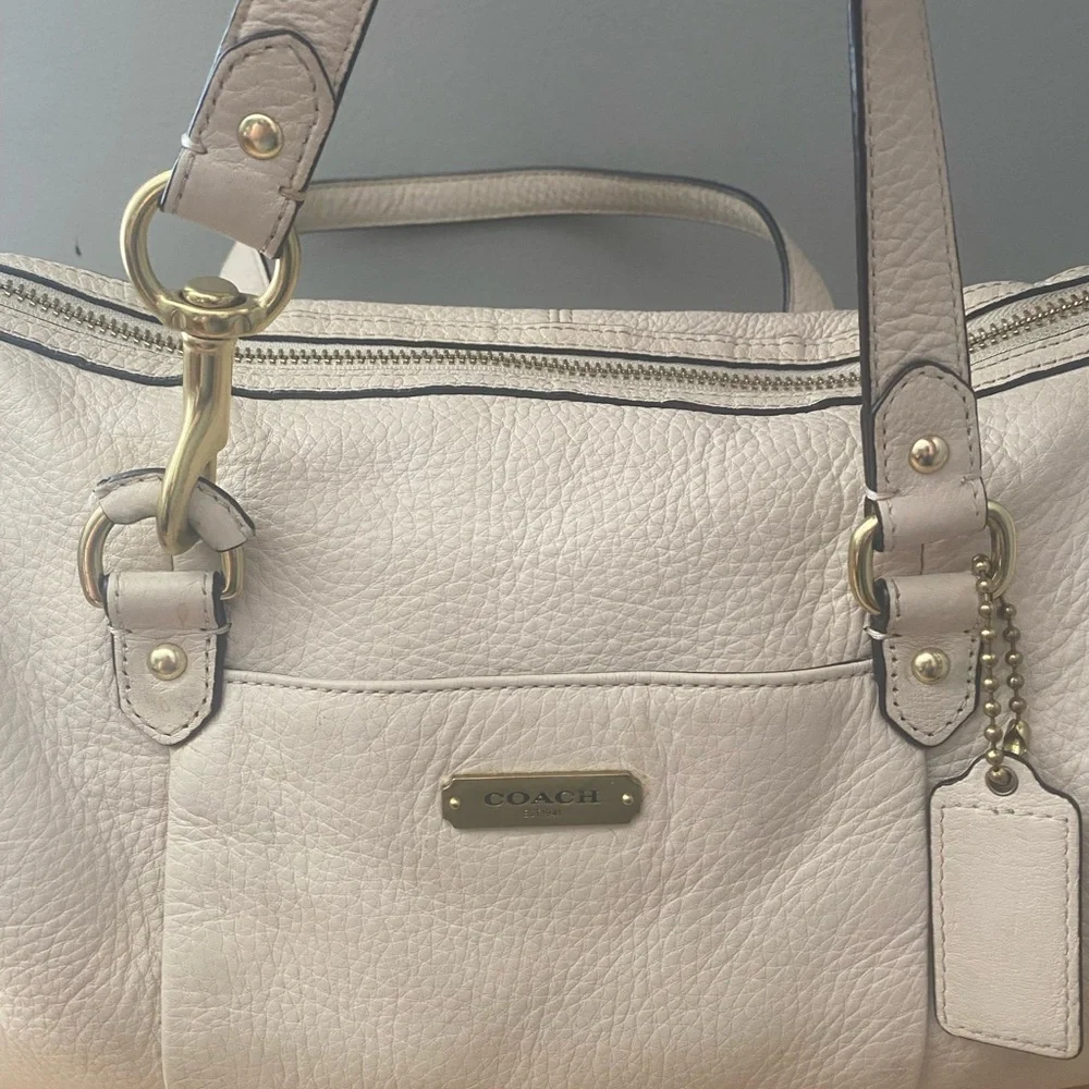 Coach Avery Pebbled Leather Satchel | Ivory Beige